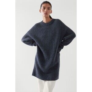 COS Alpaca Wool Blend Sweater Dress Small Navy Oversized Luxury Modern